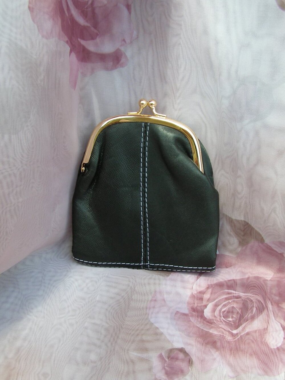 New "Coin purse" style folding ladies black wallet